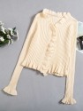 Flounce Sleeve Ruffle Trim Solid Cardigan