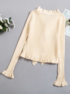 Flounce Sleeve Ruffle Trim Solid Cardigan