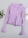 Flounce Sleeve Ruffle Trim Solid Cardigan