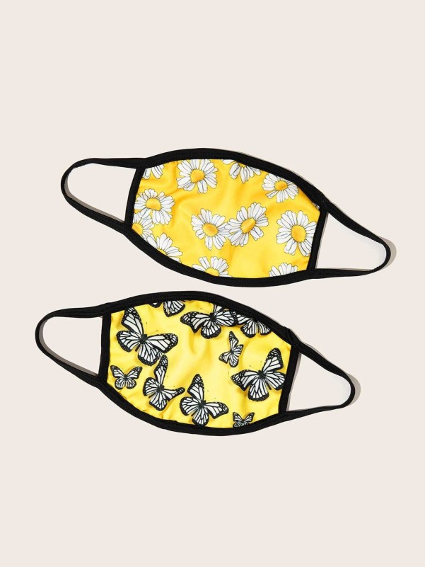 Flower & Butterfly Graphic Face Covering Set - 2 Pack