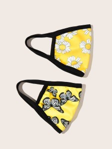 Flower & Butterfly Graphic Face Covering Set - 2 Pack