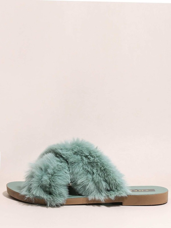 Fluffy Decor Criss Cross Slide Sandals