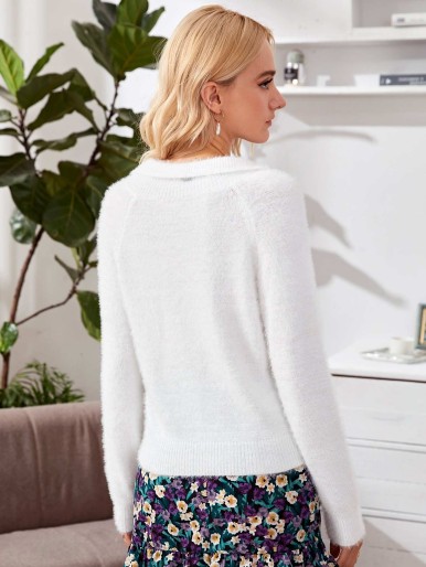 Fluffy Knit Button Front Sweater