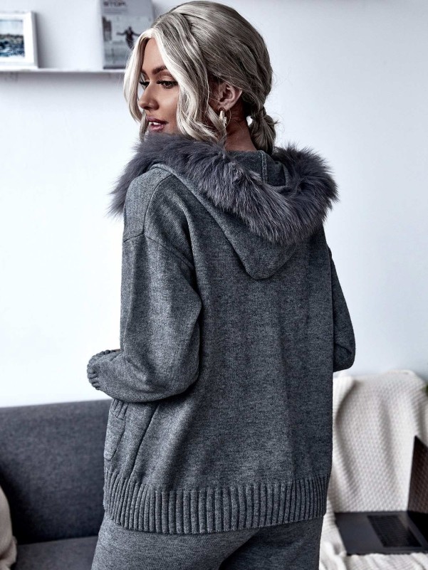 Fuzzy hooded cardigan best sale