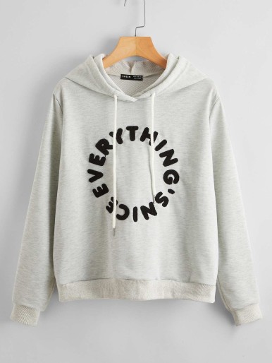 Fuzzy Letter Embroidered Hoodie