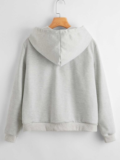 Fuzzy Letter Embroidered Hoodie