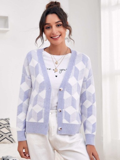 Geo Print Button Through Cardigan