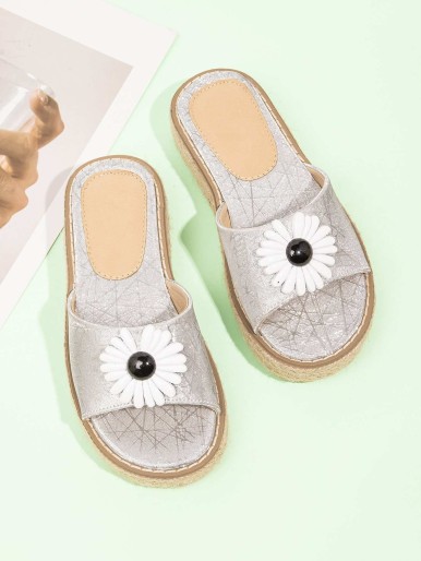 Girls Applique Espadrille Heeled Slippers