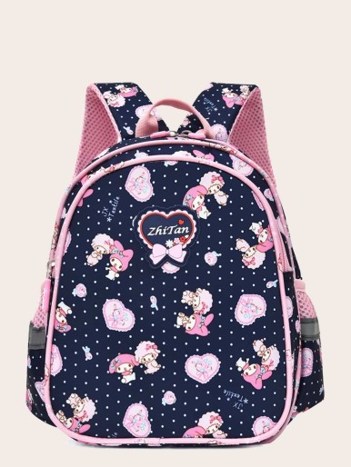 Girls Cartoon Print Side Pocket Backpack