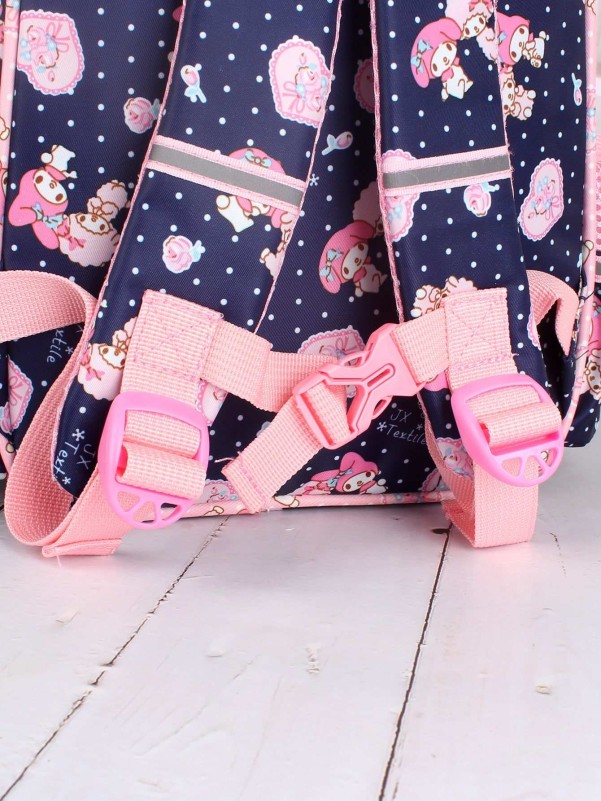 Girls Cartoon Print Side Pocket Backpack