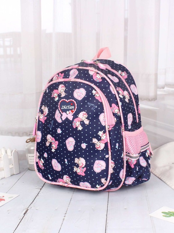 Girls Cartoon Print Side Pocket Backpack