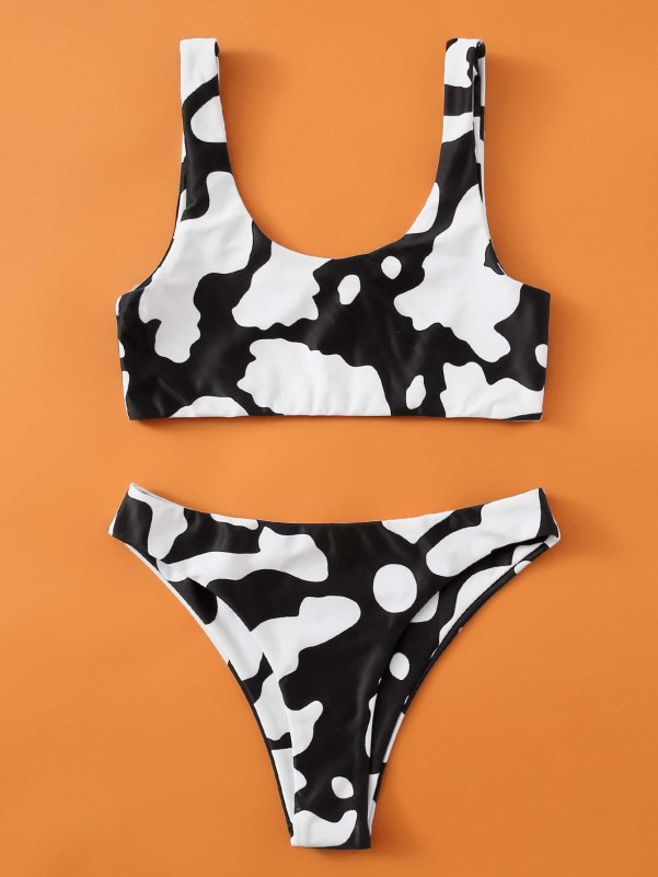 Girls Cow Print Bikini Swimsuit