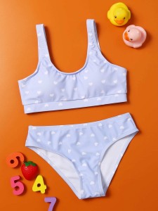 Girls Heart Print Bikini Swimsuit