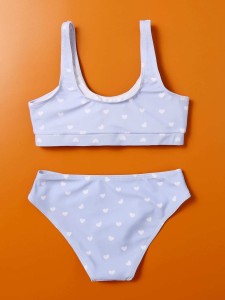 Girls Heart Print Bikini Swimsuit