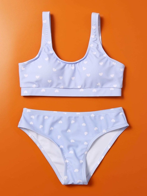 Girls Heart Print Bikini Swimsuit