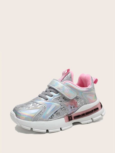 Girls Holographic Glitter Hook-and-loop Fastener Trainers