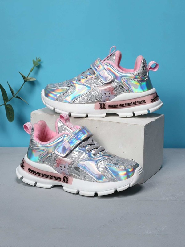 Girls Holographic Glitter Hook-and-loop Fastener Trainers