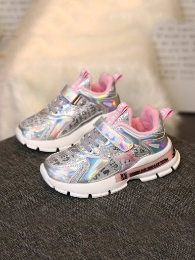 Girls Holographic Glitter Hook-and-loop Fastener Trainers