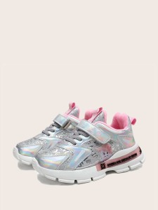 Girls Holographic Glitter Hook-and-loop Fastener Trainers