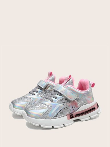 Girls Holographic Glitter Hook-and-loop Fastener Trainers