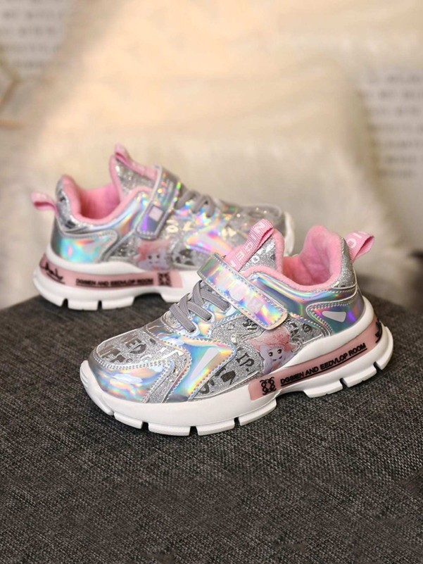 Girls Holographic Glitter Hook-and-loop Fastener Trainers