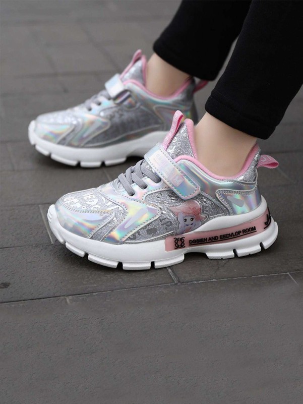 Girls Holographic Glitter Hook-and-loop Fastener Trainers