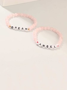 Girls Letter Decor Beaded Bracelet 2pcs