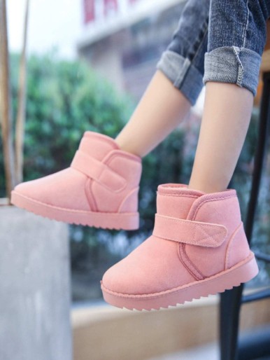 Girls Minimalist Plush Inside Hook-and-loop Fastener Strap Boots