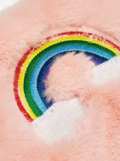 Girls Rainbow Embroidery Fluffy Bag