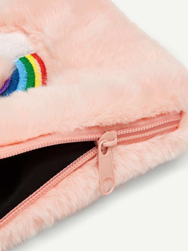 Girls Rainbow Embroidery Fluffy Bag