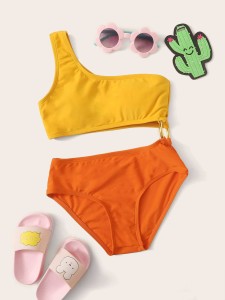 Girls Ring Linked Two Tone One Piece Swimwear