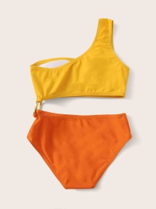 Girls Ring Linked Two Tone One Piece Swimwear