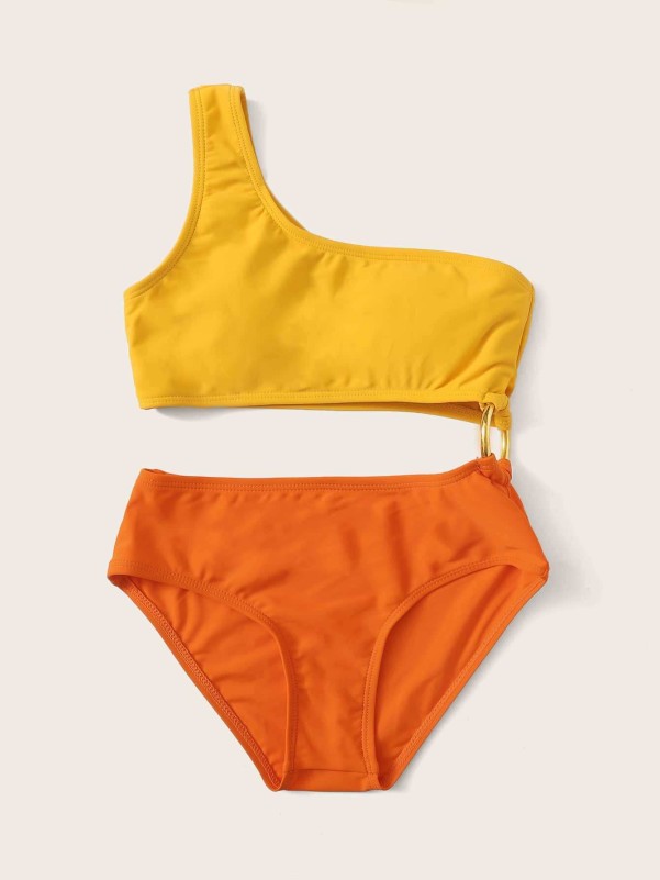 Girls Ring Linked Two Tone One Piece Swimwear