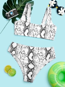 Girls Snakeskin High Waisted Bikini Swimsuit