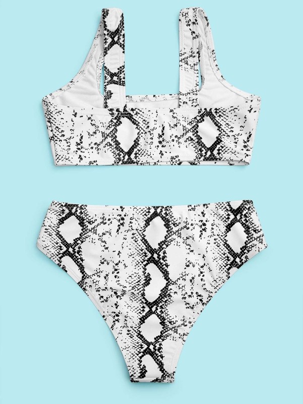 Girls Snakeskin High Waisted Bikini Swimsuit