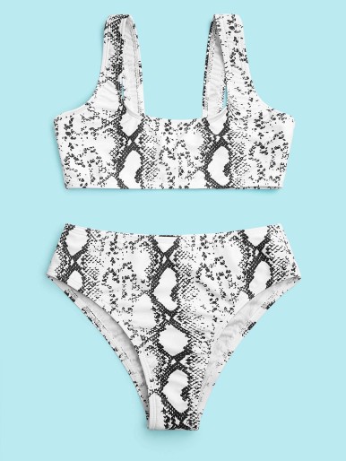 Girls Snakeskin High Waisted Bikini Swimsuit