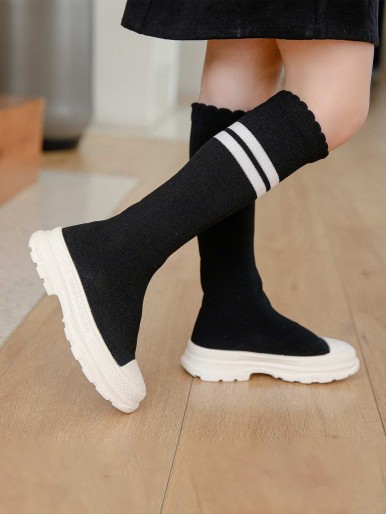 Girls Striped Pattern Sock Boots