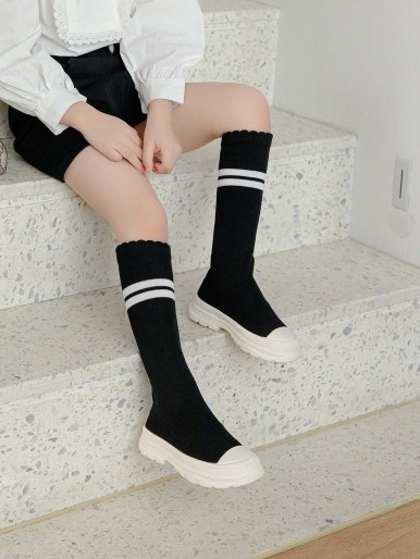Girls Striped Pattern Sock Boots