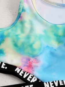 Girls Tie Dye Letter Tape Bikini Swimsuit