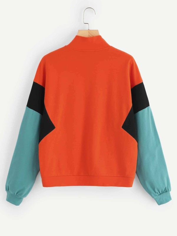 O-ring Zip Up Color-block Sweatshirt