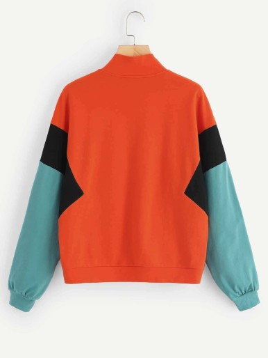 O-ring Zip Up Color-block Sweatshirt