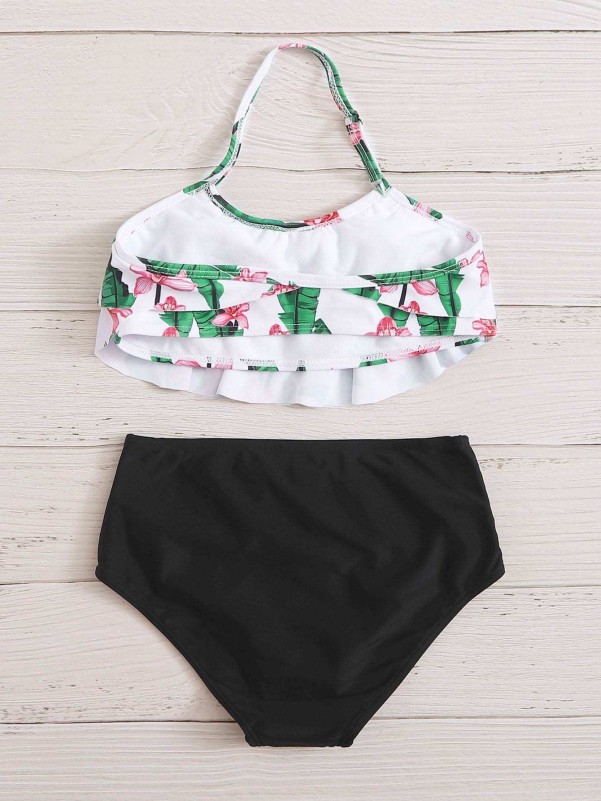 Girls Tropical Tiered Layer Halter Bikini Swimsuit