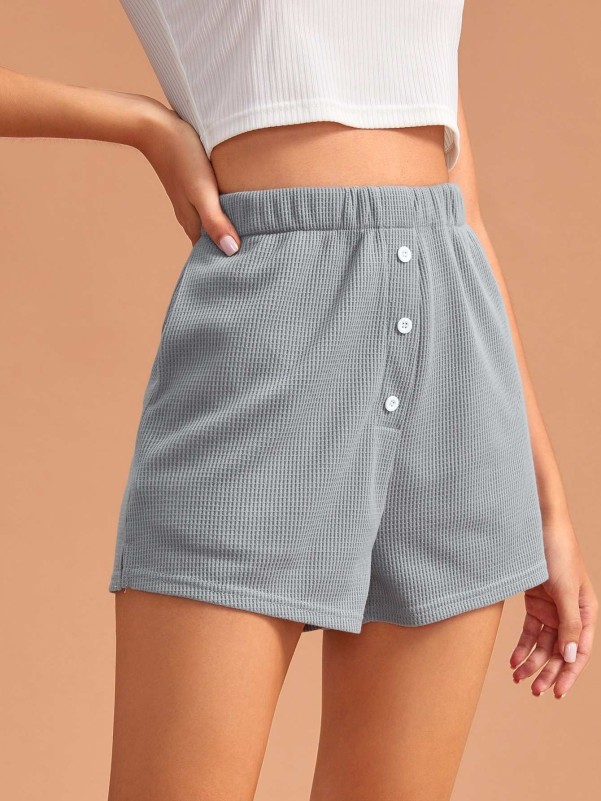 Half Button Solid Lounge Shorts