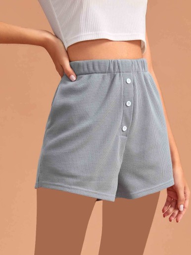 Half Button Solid Lounge Shorts