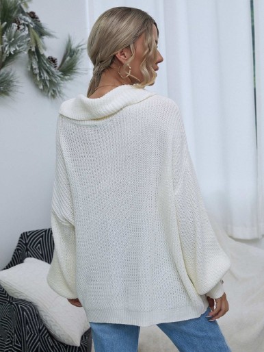 High Neck Drop Shoulder Oversized Sweater