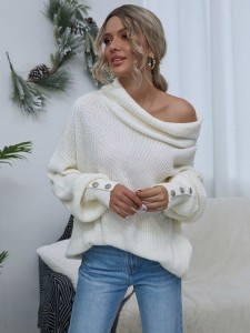 High Neck Drop Shoulder Oversized Sweater