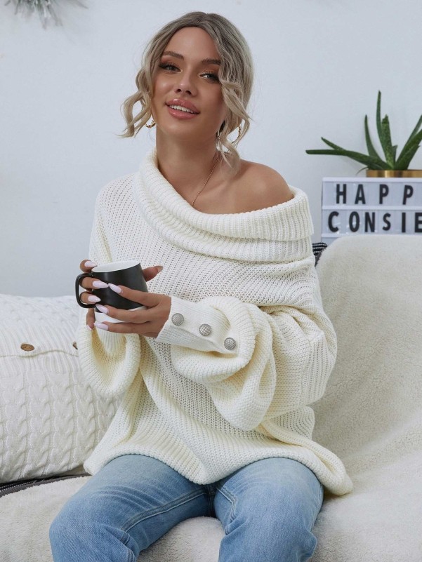 High Neck Drop Shoulder Oversized Sweater