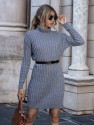 High Neck Drop Shoulder Sweater Dress Without Belt