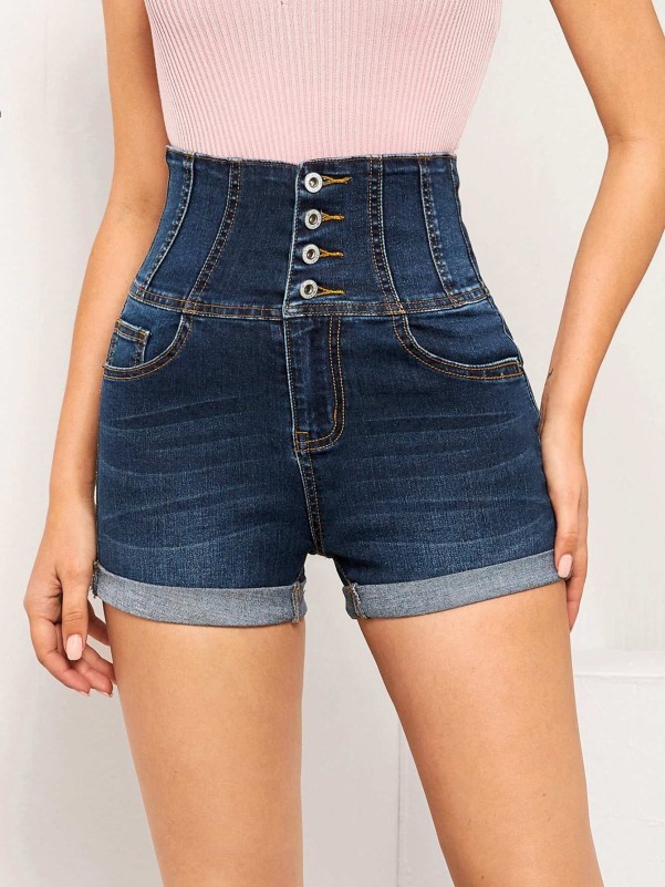 Women's Nine West Button-Front High-Waisted Denim Shorts