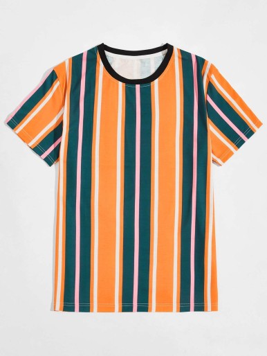 Guys Colorblock Striped Print Tee